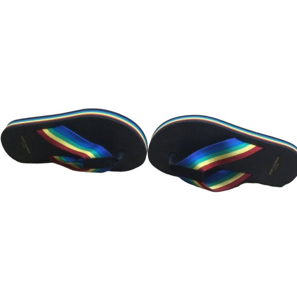 Saint Laurent Flip Flops size EU 38 Rainbow Black Italy Thongs USA 7 Sandals - Picture 4 of 5